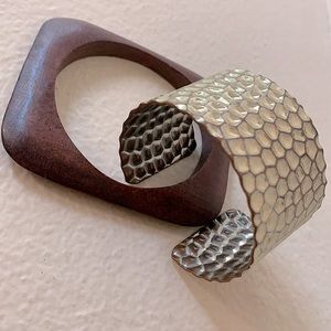 Hammered Metal Cuff and Wooden Bracelets